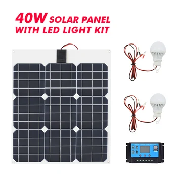 

Flexible solar 40w solar panel with 12v 24V 10A Led system 12v solar kits battery light Mono charger Solar for outdoor light Kit