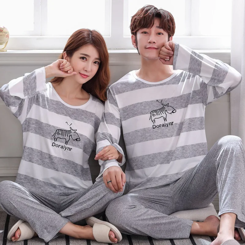 

New Style Couples Pajamas Spring And Autumn Long Sleeve Trousers Men And Women Homewear Set Qmilch 130G Men's L -Xxx L