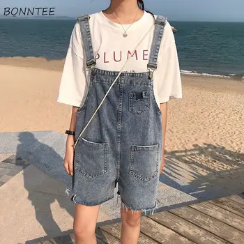 

Rompers Women High Waist Comfortable Simple Solid Pockets Womens Korean Style Loose Summer New Trendy Chic Students Blue Denim