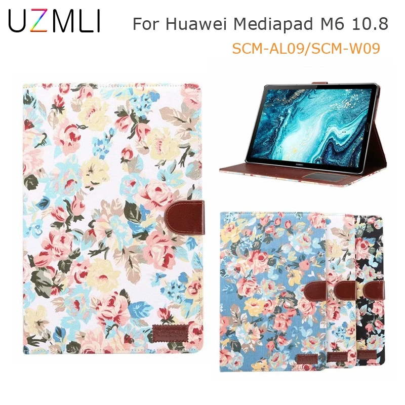 Умный кожаный чехол с цветочным узором для huawei MediaPad M6 10,8 SCM-AL09/SCM-W09 2019 чехол-подставка с держателем для фото и карт