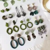 Fashion Jewelry Green Geometric Acrylic Wood Irregular Hollow Circle Square Drop Earrings Metal Dangle Earrings Women Jewelry ► Photo 3/6