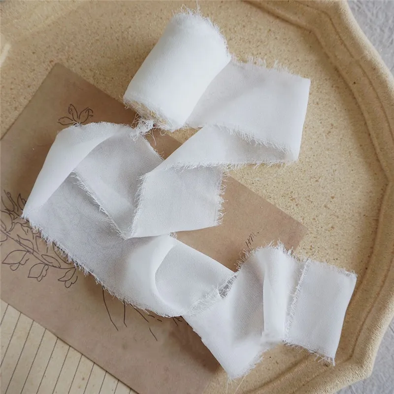  3pcs Frayed Chiffon Silk Ribbon with Wood Spool 4cmx5m Wedding Invitation Bouquets Handmade Ribbon 
