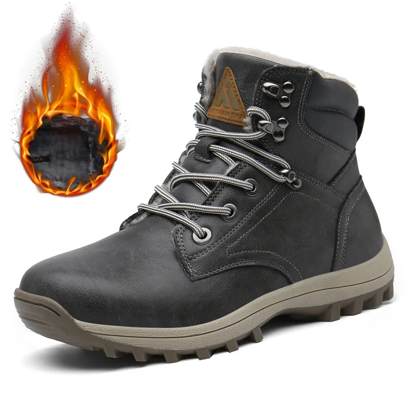 Уличные ботильоны мужские зимние походные ботинки противоскользящие горные кроссовки теплые зимние ботинки спортивные кроссовки Женская обувь из хлопка - Цвет: Темно-серый