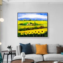 River SunFlower Field Canvas Painting Calligraphy Prints Home Decor Wall Pictures For Living Room Bedroom Home  Decoration