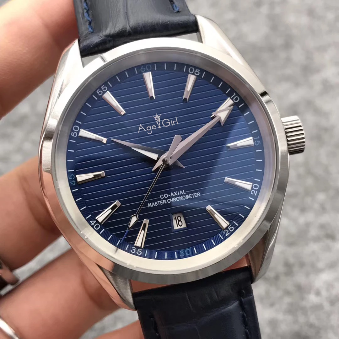 Роскошные брендовые новые мужские часы из нержавеющей стали черный коричневый кожаный Aqua Terra водонепроницаемый автоматический механический синий резиновый серый - Цвет: Leather Blue
