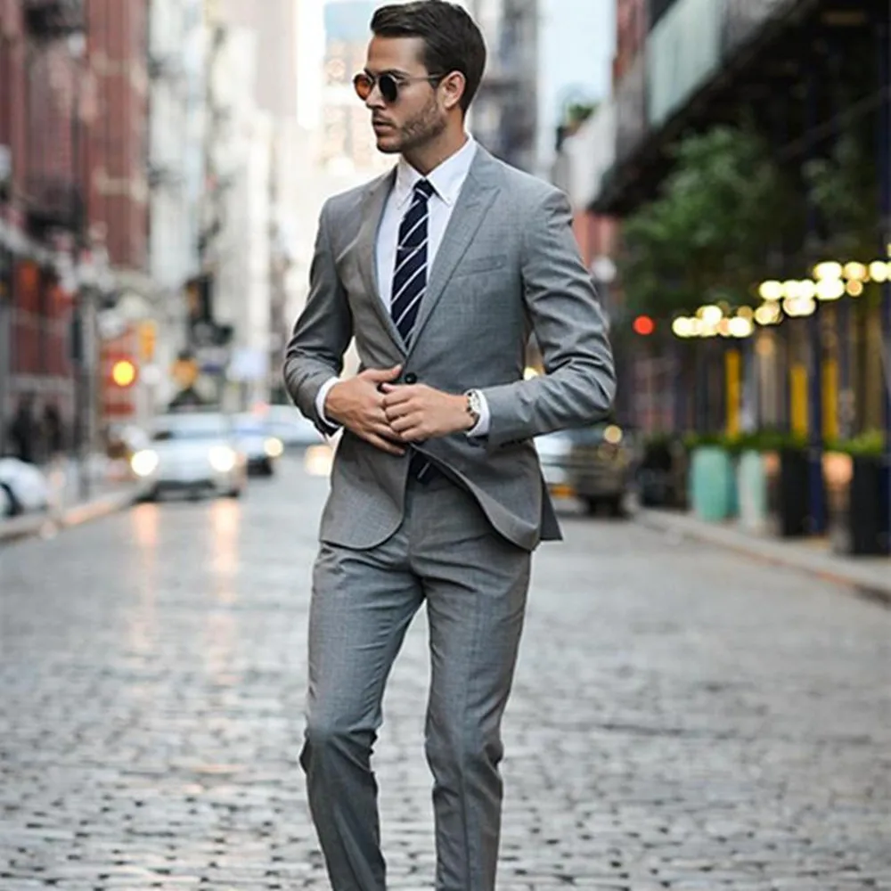 Traje gris claro para hombre, traje de boda de dos piezas a la moda para novio, ropa de padrino hecha a medida (chaqueta + _ - AliExpress Mobile