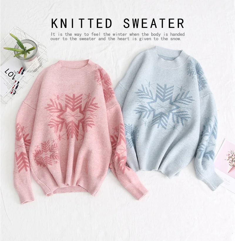 Hirsionsan Christmas Mohair Sweater Women Thicken Snowflake Pullover Winter Knitted Vintage Kawaii Soft Warm Casual Female Tops