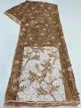 

Elegant party French net lace fabric pretty embroidery tulle cloth with sequins for evening dress PAN387(5yards/lot)