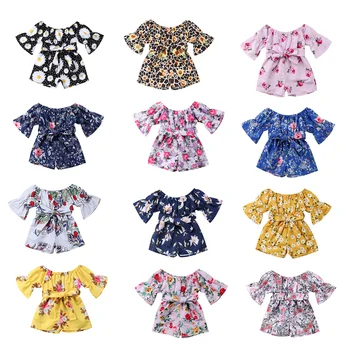 

Pudcoco 2020 Summer Toddler Baby Girl Clothes Flower Print Lace Up Short Sleeve Romper Overalls Outfits Cotton Clothing 12M-5Y