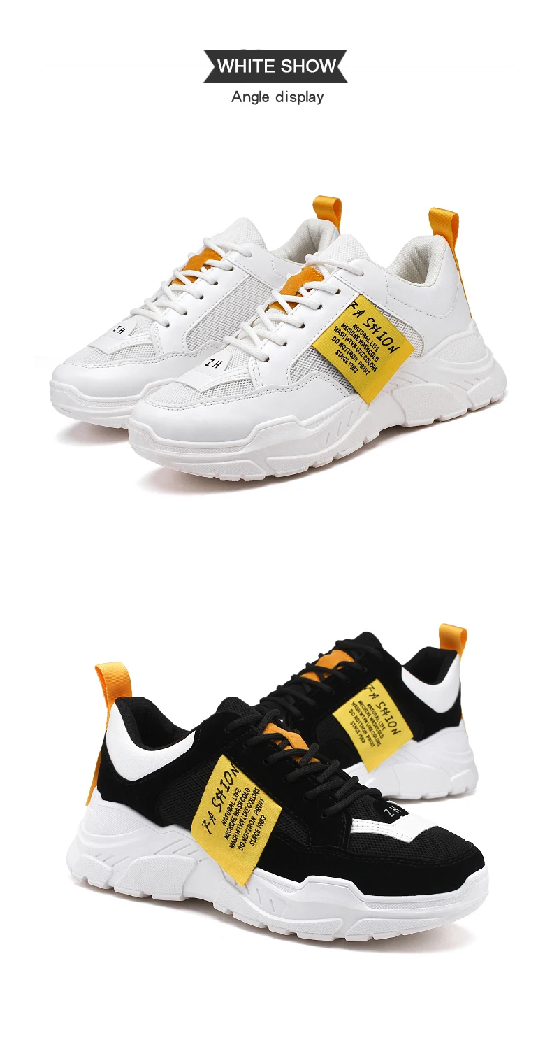 Breathable air mesh sneakers anti-slip waterproof PU shallow vulcanize shoes  lace-up wear-resistant chunkey shoes, balck white patchwork outdoor sports shoes (20)
