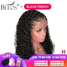 Beeos вьющиеся бразильские 13x6 кружевные передние человеческие волосы парики предварительно выщипанные с детскими волосами remy волосы глубокая часть 180 плотность кружева передние парики