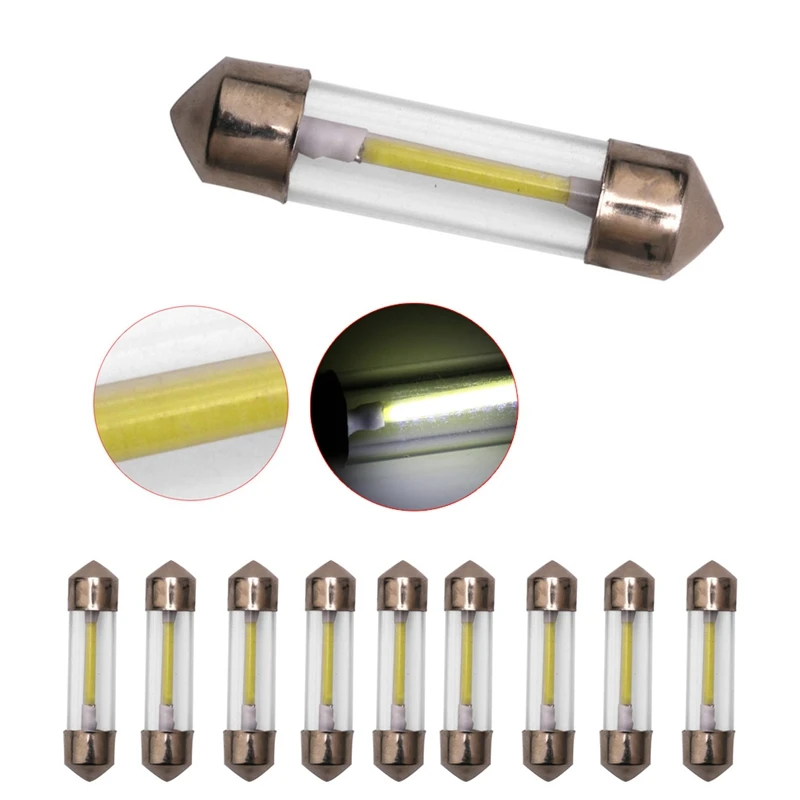 

10 Pcs/set New Double-pointed Lamp COB Through Tube C5W C10W Double-pointed License Plate Lamp 31MM -41MM Highlight