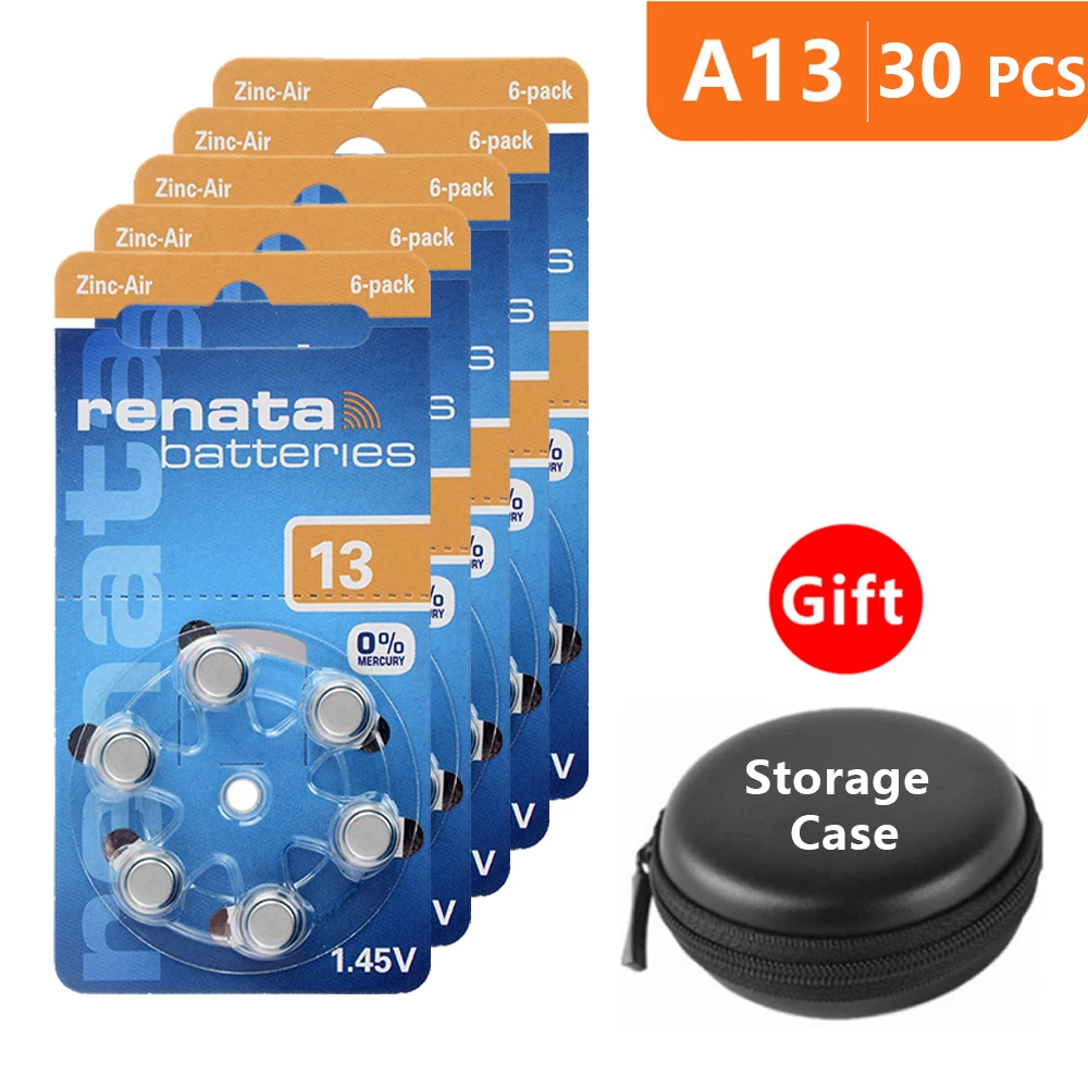 

Hearing Aid Batteries Size 13 za Renata,Pack of 30,Orange Tab PR48 1.45V Type A13 AU-6nh Zinc Air Battery p13 with Box Case