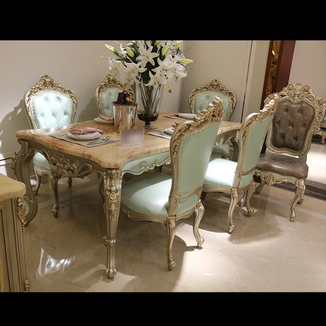European style marble dining table 1.6 / 1.8 meters solid wood