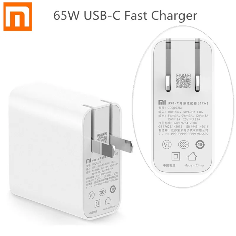 Адаптер питания Xiaomi 65 Вт с разъемом QC 3 0 USB разъем для быстрой зарядки портативное