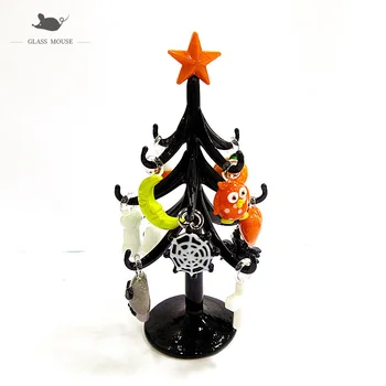 

Whole set sale black Glass tree Halloween decoration Moon skull ghost cross spider web owl wizard hat pumpkin bone corn candy