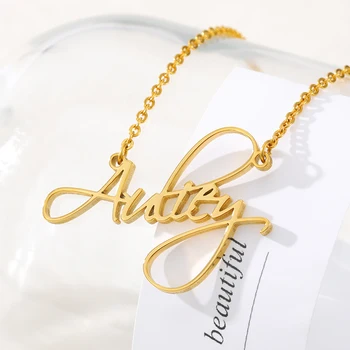 

Cursive Letters Name Pendant Necklace Cursive Handwriting Stainless Steel Nameplat Custom Name Necklace for Women Girls Jewelry