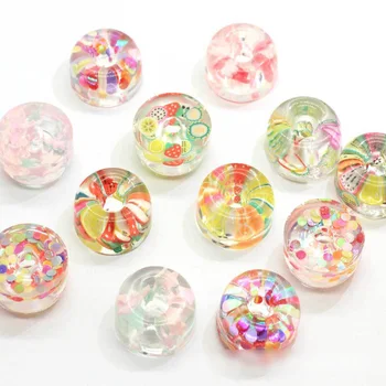 

20Pcs Transparent Donut With Clay Fruit Slices Resin Flatback Cabochon For Hair Bow Center Jewelry Scrapbooking DIY Crafts