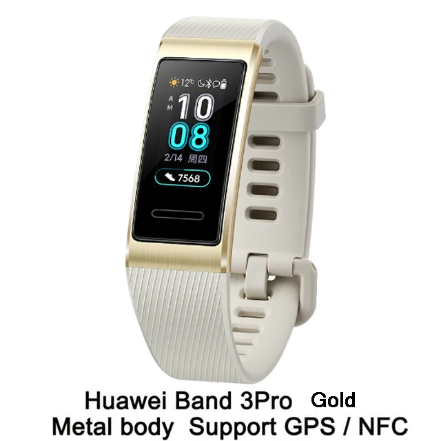 huawei Band 3 Pro gps смарт-браслет металлический Amoled 0,95 'полный цвет сенсорный экран для сердечного ритма сенсор плавание ход сна Браслет - Цвет: Gold