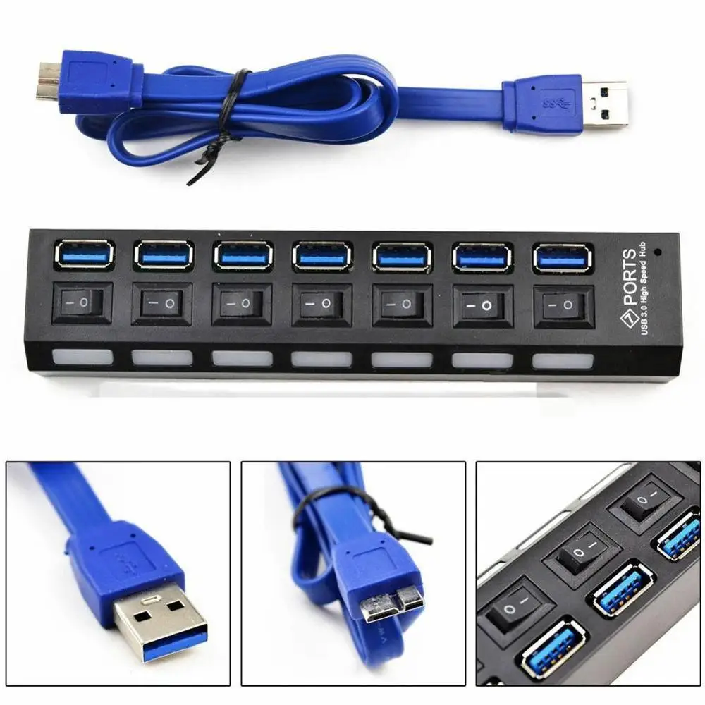 USB 3,0 концентратор 2,0 концентратор многопортовый usb-адаптер 7 портов расширитель несколько USB 3 Hab с адаптером питания USB3.0 концентратор с переключателем для ПК