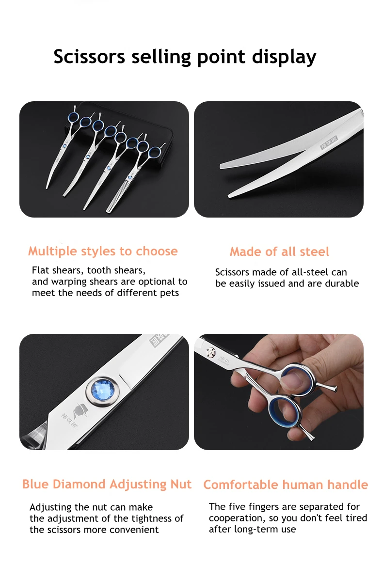 Description Picture 4 of itemProfessional Pet Grooming Scissors Teddy Hair Trimmer Set Curved Hair Clippers Cat Dog Nail Clippers Hair Scissors