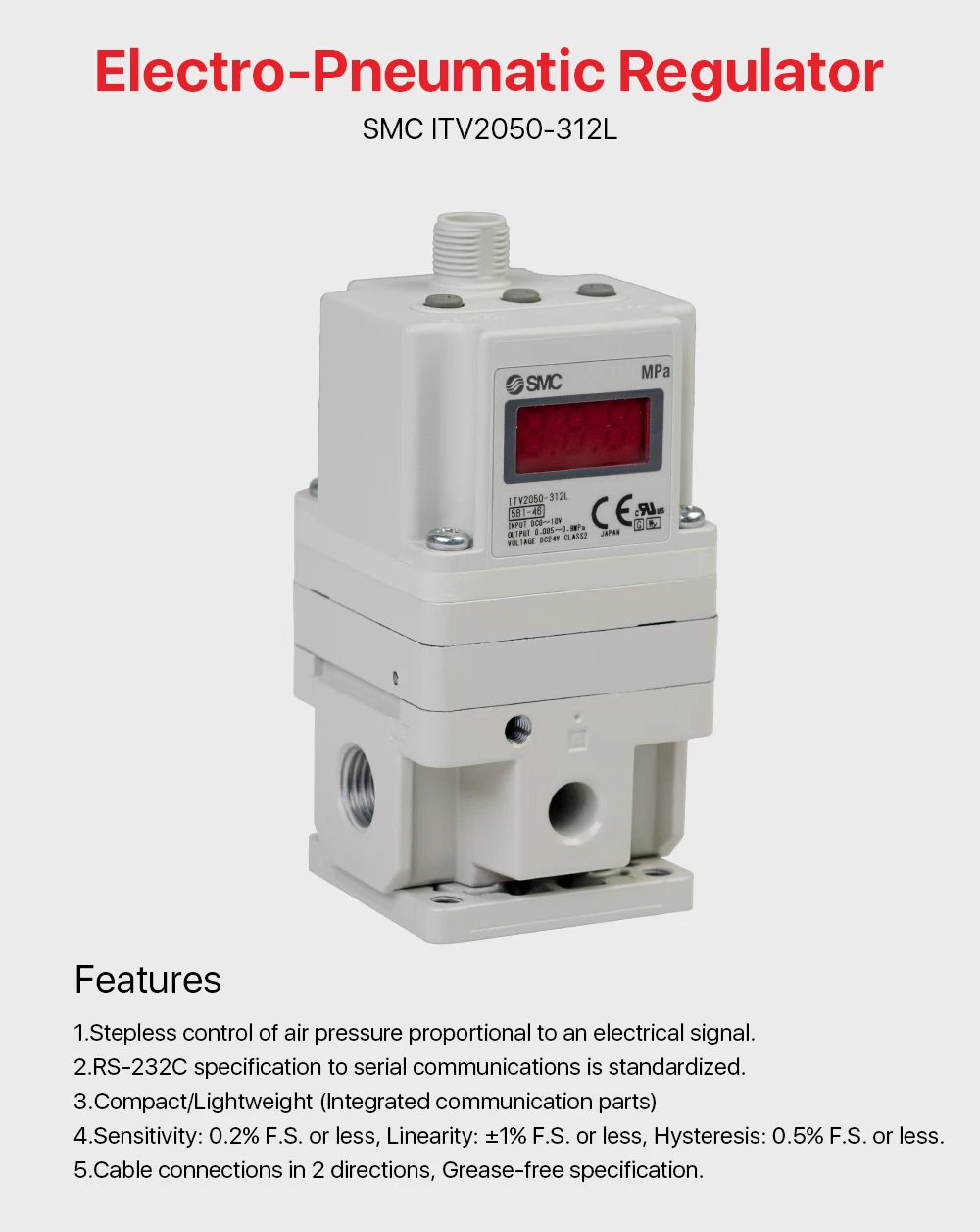 Ultrarayc Electro-Pneumatic Regulator ITV2050-312L Pneumatic Equipment Control Air pressure for Fiber Laser Metal Cutting Machin