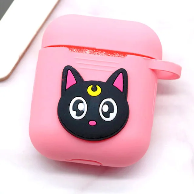 pinkblackcat Популярный мультяшный беспроводной Чехол для наушников для Apple AirPods, силиконовый чехол для зарядки наушников s для Airpods 2, защитный чехол - Цвет: pinkblackcat