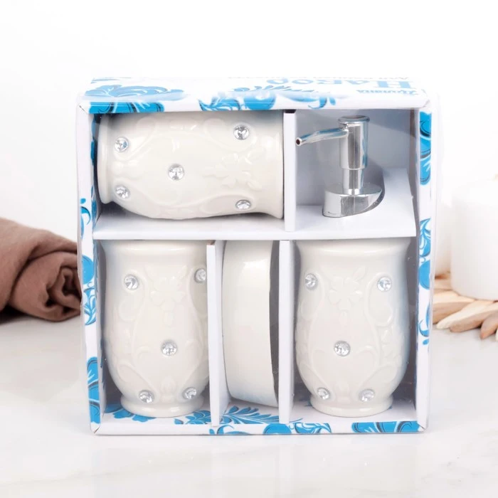

Bathroom accessories set "Elegant bas-relief", 4 items (250 ml dispenser, soap dish, 2 glasses)