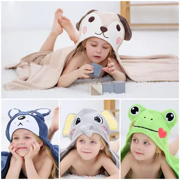 

Soft Baby Hooded Bath Towel Square Flannel Cartoon Cap Children Water Absorption J2Y