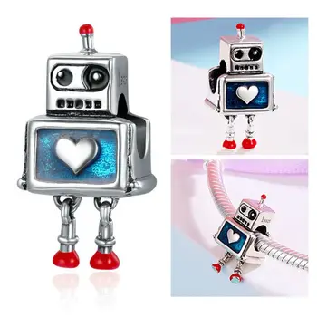

Cute Robot 925 Silver Creative Vintage Style Pendant for DIY Jewelry Making