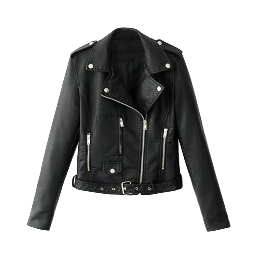 Фото Женская моторная куртка с лацканами модные байкерские укороченные топы на
