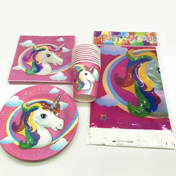 

41Pcs Unicorn Theme Design Baby Shower Kids Girls Boys Birthday Party Tablecloth+Napkins+Plates+Cups Party Decoration Supplies