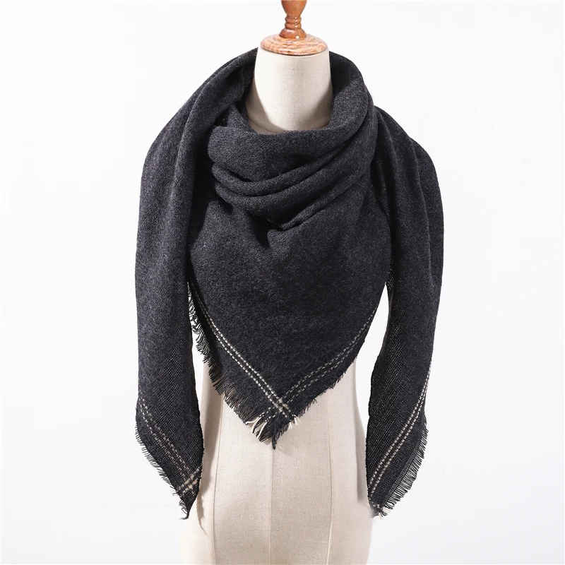 Теплый шарф в клетку роскошный брендовый зимний шарф для женщин, вязаные клетчатые женский шарфы, треугольные шали, теплые кашемировые шарфы из пашмины
