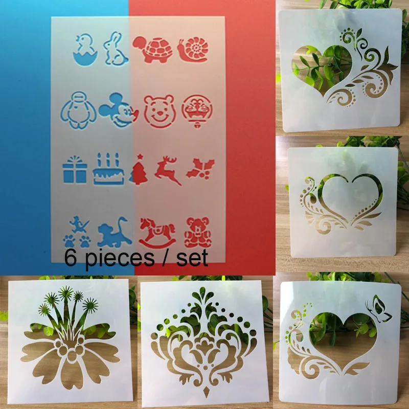

6pc Cartoon Animals Painting Template DIY Layering Stencils Painting Scrapbook Coloring Embossing Album Decorative Card Template