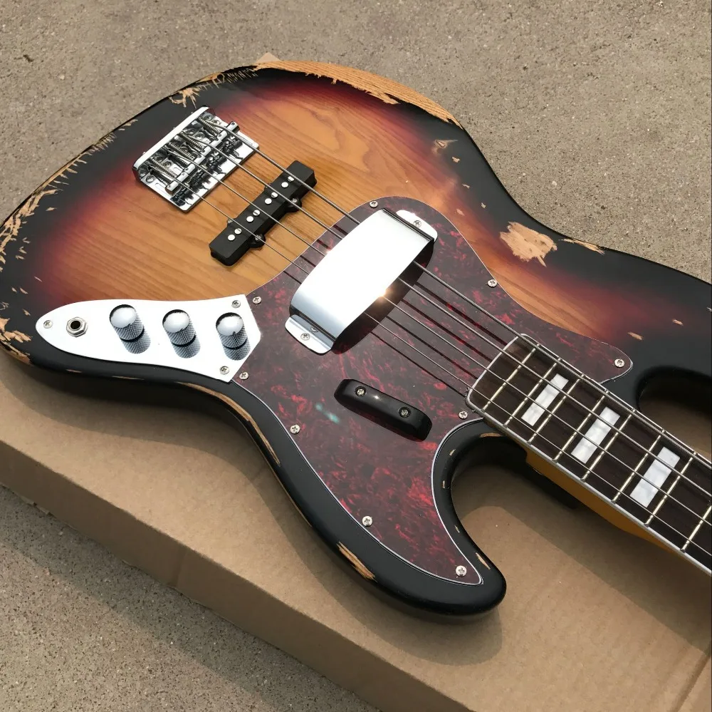 custom shop, handwork 4 Strings Electric bass Guitar.Rosewood fingerboard,Sunburst guitarra.relics by hands gitaar.299 (3)