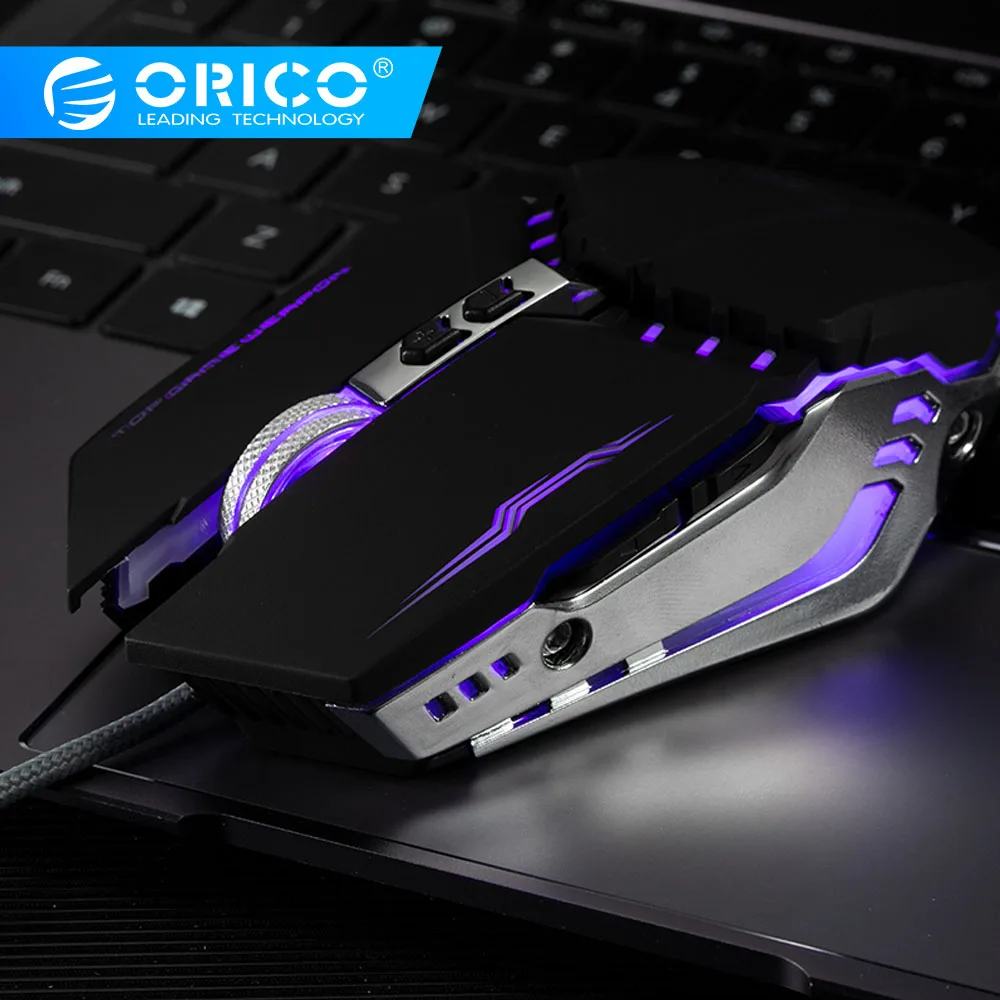 Проводная игровая мышь ORICO, регулируемая, 3200 dpi, оптическая, светодиодный, USB, компьютерная, 7 кнопок, мышь с 150 см плетеным проводом для ПК, ноутбука, геймера
