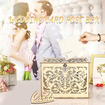 

New DIY Wedding Gift Card Box Wooden Money Box with Lock Beautiful Wedding Decoration Supplies for Birthday Party Storage Money
