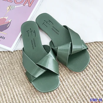 

2020 Summer New Cross Slippers Flat Slip Non-slip Soft Bottom Korean Version Of The Simple Wild Wear Waterproof