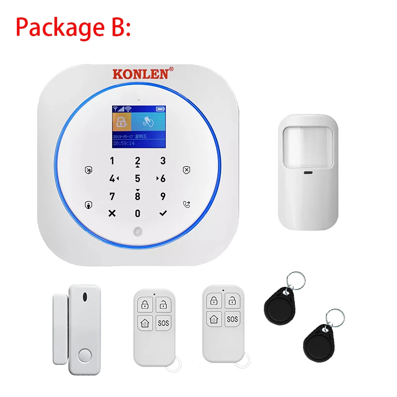 Package B Приложение Tuya wifi GSM сигнализация Беспроводная охранная Домашняя безопасность Google Alexa умная камера PIR детектор дыма Солнечная Сирена - Цвет: Package B