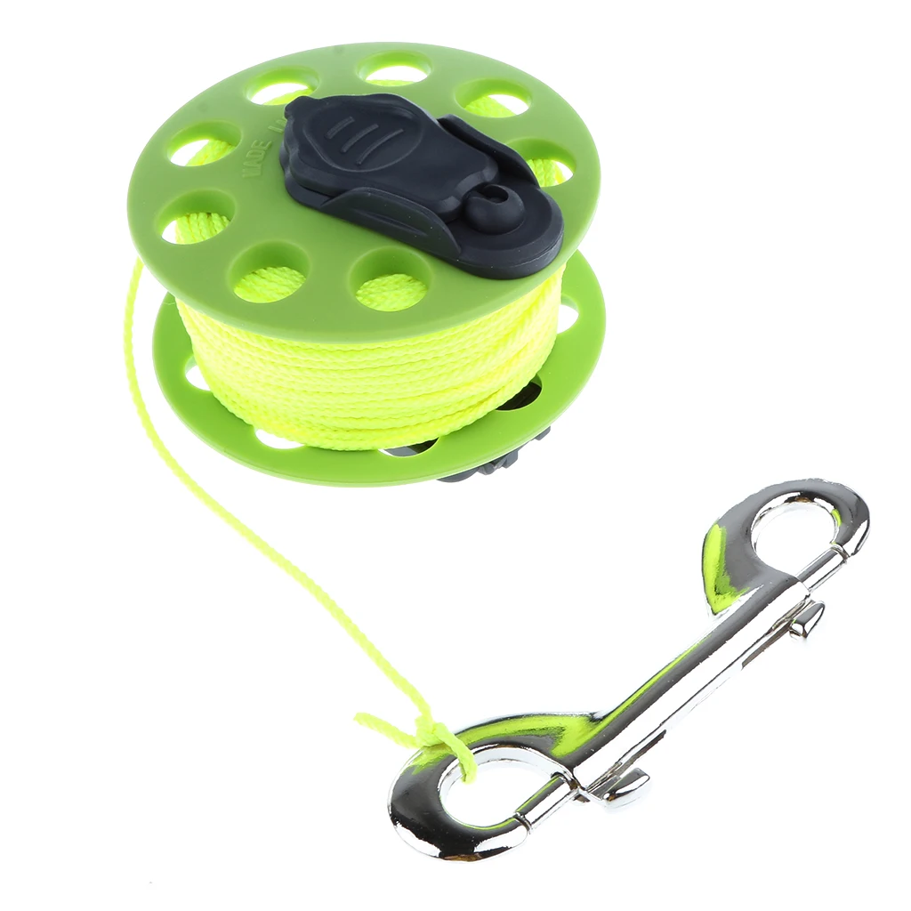 100ft 30m Underwater Finger Reel with Stainless Double Ended Clip & Handle Wreck Scuba Diving Tech Spool - Yellow Line