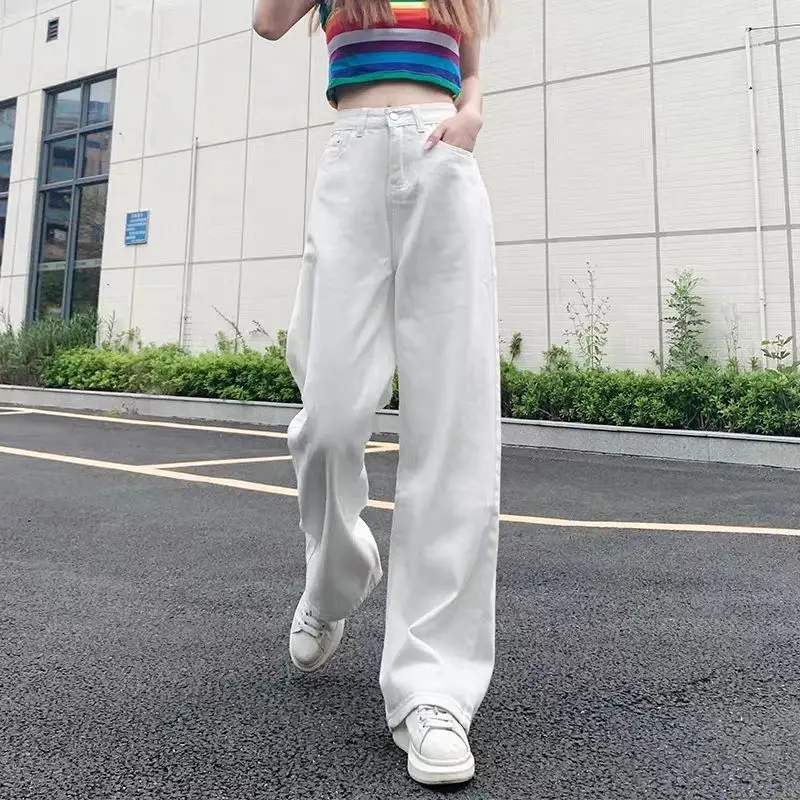 Straight jeans for women with high waist pants for women plus up Summer Loose boyfriend white jeans woman Plus Size Trousers