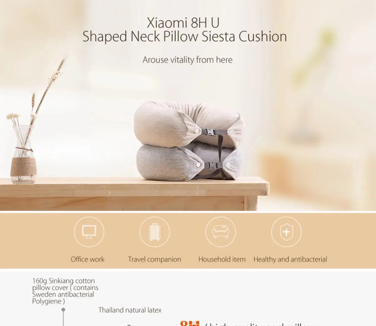 Оригинальная подушка для шеи Xiaomi, 8 H, u-образная подушка для автомобильного сиденья, поясничная поддержка, подушка для отдыха на обеде, для дома, путешествий, офиса