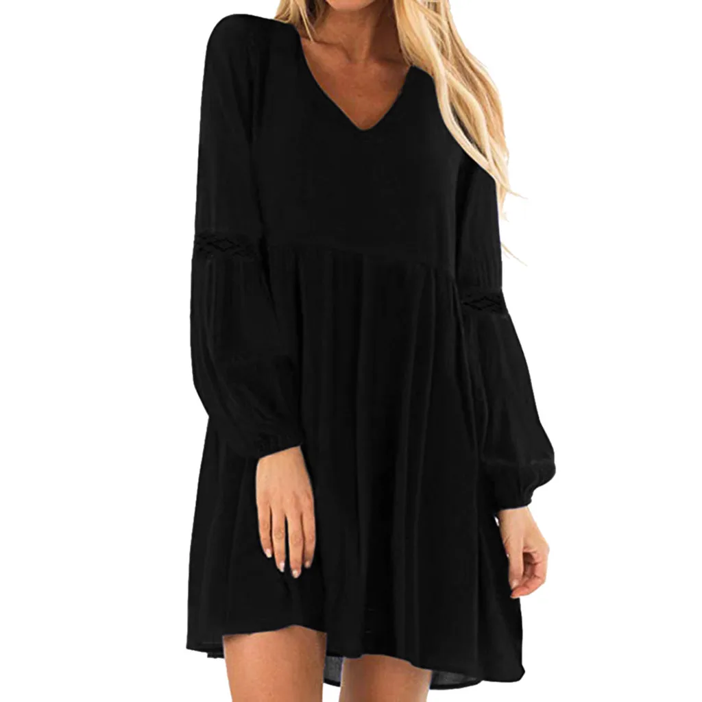 Повседневное платье женское элегантное черное 2019 v образный вырез повседневное