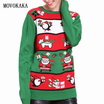 

Fashion New Year Christmas Sweater Women Knit Sweater Female Warm Pullover Long Sleeve Jumper Pull Green Christmas Sweater Women