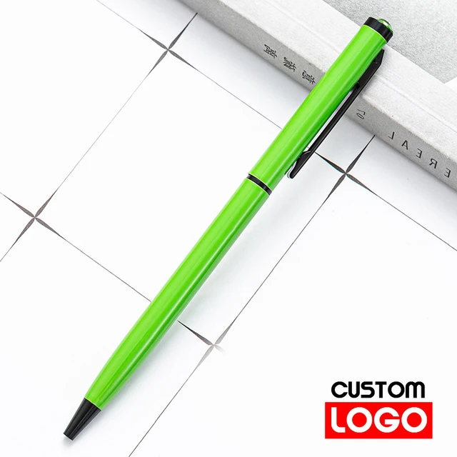 New Metal Ballpoint Pen Rose Gold Pen Custom Logo Advertising Ballpoint Pen  Lettering Engraved Name School&office Supplies Style 2-Green