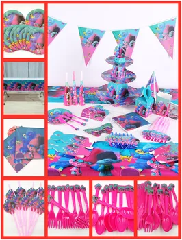 

82pc/set Trolls Birthday Party Supplies Decoration Kids Tableware Tablecloth Cup Banner Plate Trolls Baby Favors Gifts