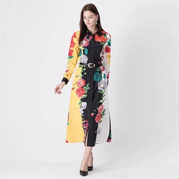 

Plus Size Long Dress High Quality Spring Summer 2020 New Women'S Beach Boho Vintage Elegant Chic Print Stitching Loose Dresses