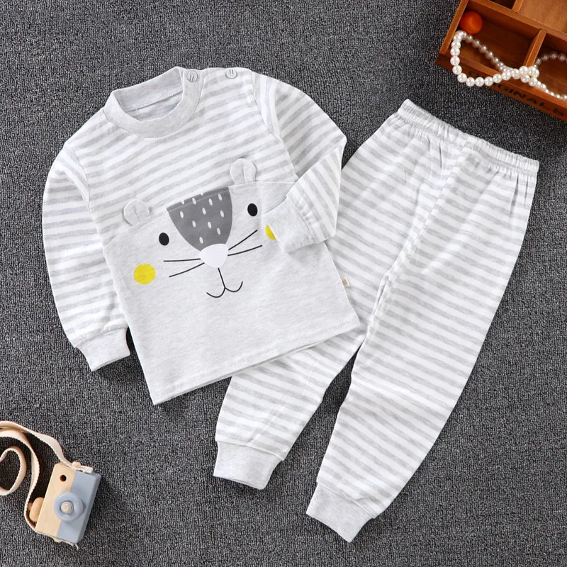 Минималистичный комплект нижнего белья с рисунком для маленьких мальчиков и девочек; осенняя одежда для младенцев; детская хлопковая Домашняя одежда с длинными рукавами; детское термобелье