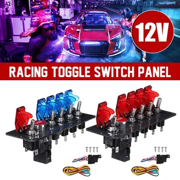 

Red/Blue 12V Auto LED Toggle Ignition Switch Panel Racing Car Engine Start Push Set Kit + 4 Blue & 1 Red LED Toggle Button Panel