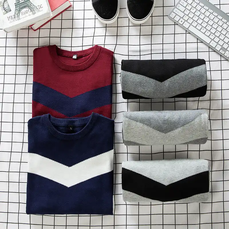 冬男性プルオーバーのセーターの男性秋綿ニットoネックストライプセーター春ブランドメンズセーター少年ジャンパー赤 プルオーバー Aliexpress